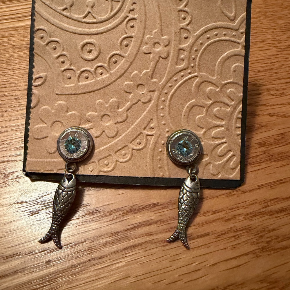 Charming Fish Dangle Earrings with Blue Accent - Picture 1 of 1